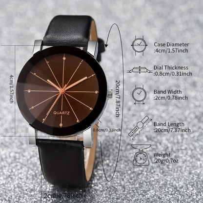 4pcs/set Fashion Exquisite Couple PU Band Watch with Couple Bracelet Black & White Set