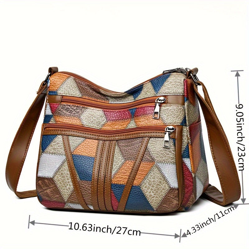 Fashionable Geometric Pattern Shoulder Bag, Large Capacity Crossbody Bag with Zipper Closure