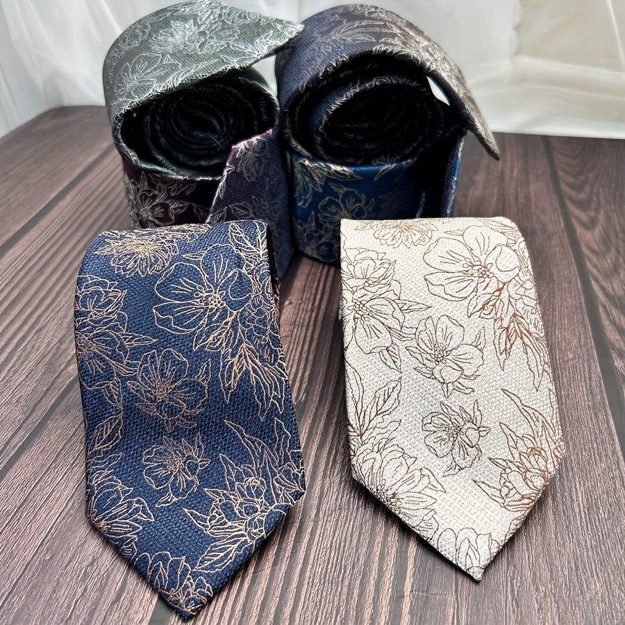 1pc Men's Beige Wine Red Tie Suitable for Suits, Weddings...