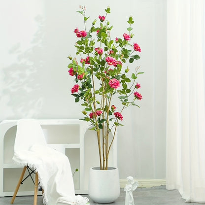 1 Set Of 59 Inch Removable Simulated Rose Tree With Pot - Fake Green Plant With Elegant Pot - Suitable For Indoor Potted Plants, Living Room Decoration, Living Room Plants, Bedroom Decoration, Housewarming Gift
