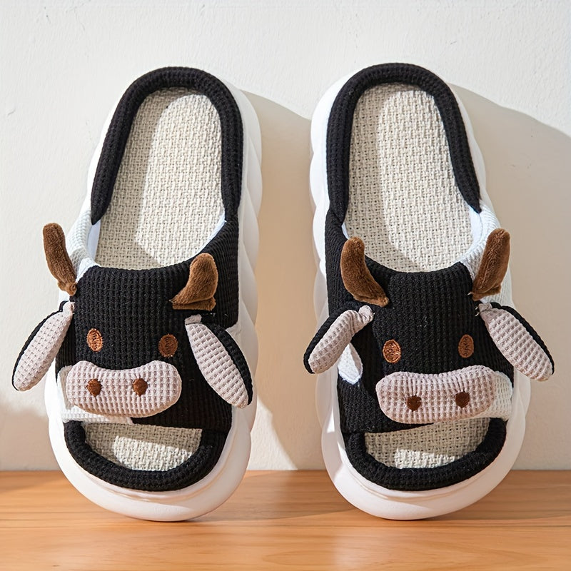 Men's Cow Comfortable Thick Soft Cute Slides, Cow Shape Unisex Summer Indoor Slippers