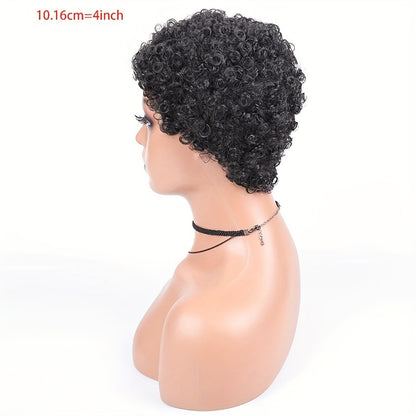 Elegant Pixie Cut Wig for Women - Natural Black Brazilian Human Hair, Kinky Curly, Glueless, 150% Density, Short, Wigs