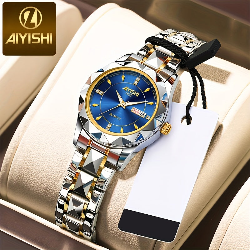 AIYISHI Ladies Business Casual Quartz Watch Waterproof Fashion Date Dial Luxury ARhinestone Analog Steel Strap Watch, Suitable For Halloween, Travel Dating Daily Wear