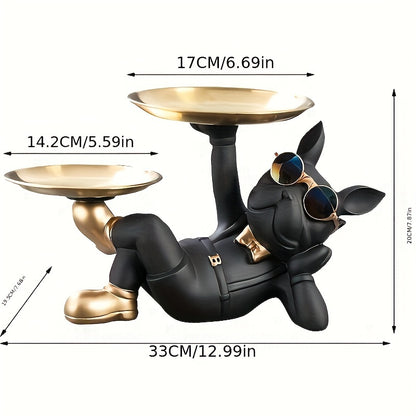 Nordic Fashion Art Resin French Bulldog Animal Figurine - Cool Dog Sculpture Tray for Candy, Snacks, Keys, Coins, Fruit, Jewelry - Home Decor for Living Room, Porch, Bedroom, Office Desk - Gift for Dog Lovers