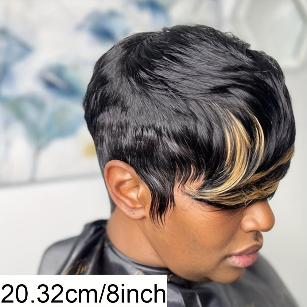 Elegant Pixie Cut Wig for Women - 100% Real Human Hair, Short Layered with Bangs in Vibrant Colors (99J/613, 1B30, 1B, Bug/613) - Glueless, No Shedding, Perfect for Music Festivals & Special Occasions, Brazilian, Full Machine Made, Dress Up Wig