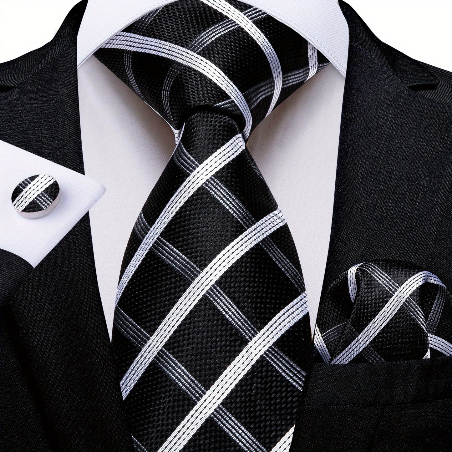 DiBanGu Classic Plaid Tie Set For Mens