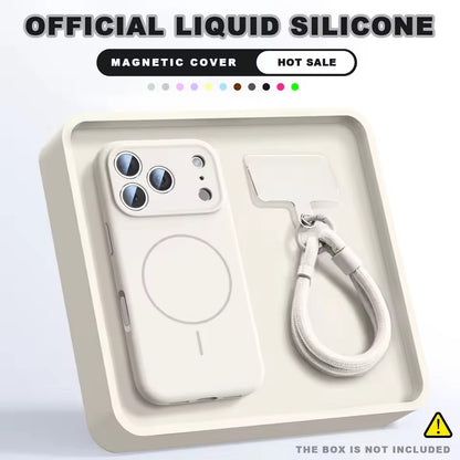 Magnetic Wrist Strap Liquid Silicone Phone Case For iPhone 17 Pro Max Magsafe Lanyard Cover - AX