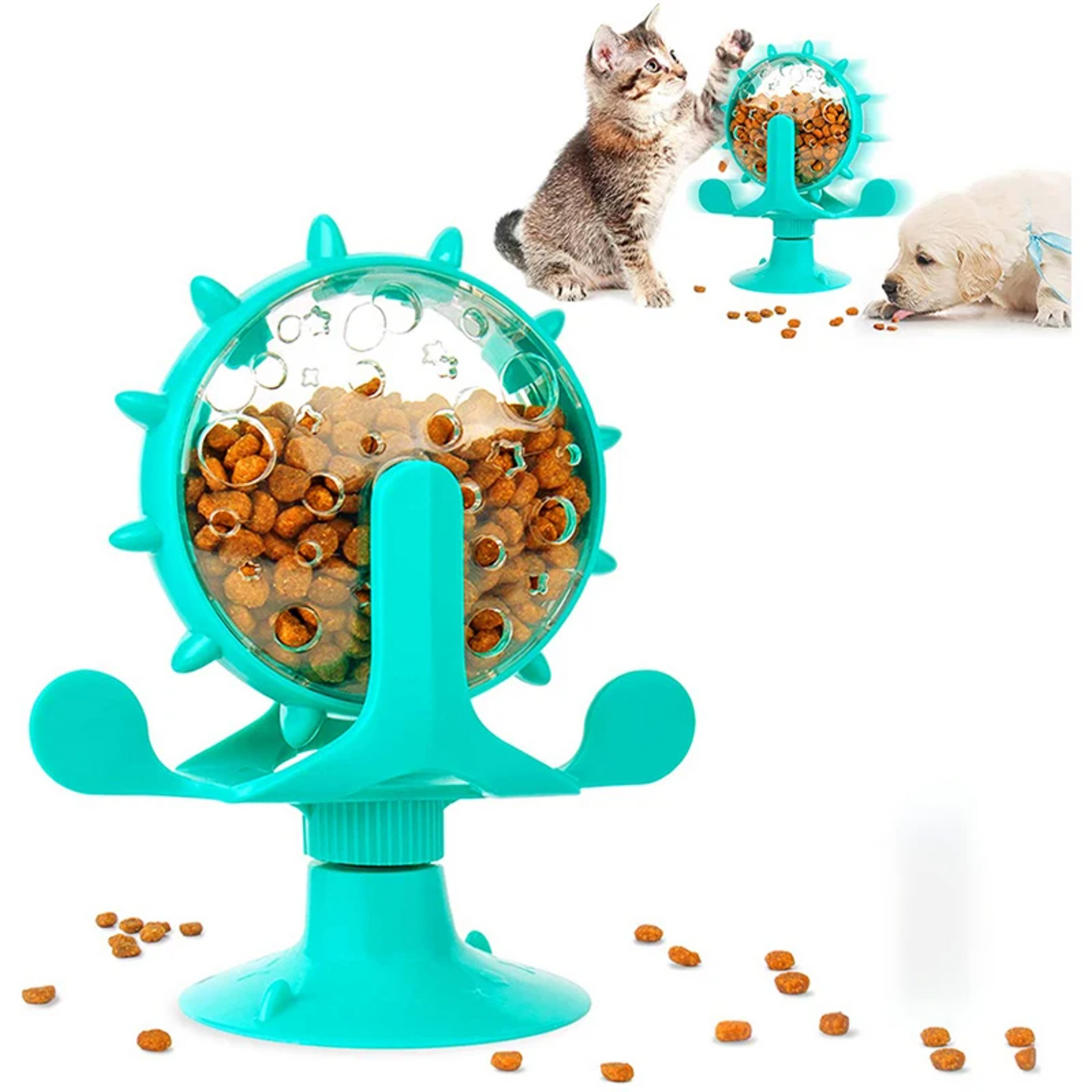 Dog Puzzle Toys Interactive Cat Slow Feeder Windmill Treat Dispensing Dog Toys with Powerful Suction Cup Cat Dog Treat Toy