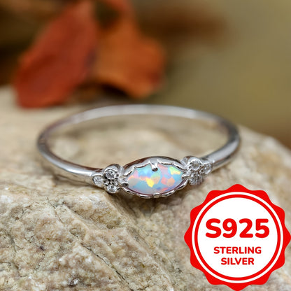 925 Sterling Silver Opal Ring Delicate White Fire Opal Rings for Women Daily Jewelry Accessories (2.3g)