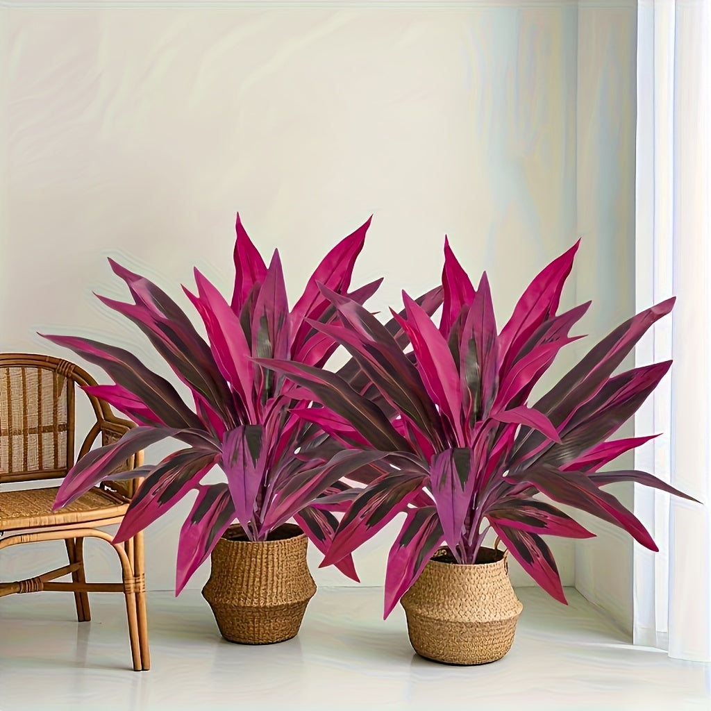 2 Large Artificial Green Plants With 17 Extra Large Leaves, Suitable For Indoor Home Decoration With Simulated Banana Flowers. Indoor And Outdoor Potted Plants, Perfect For Weddings, Hotels, Gardens, And Courtyards