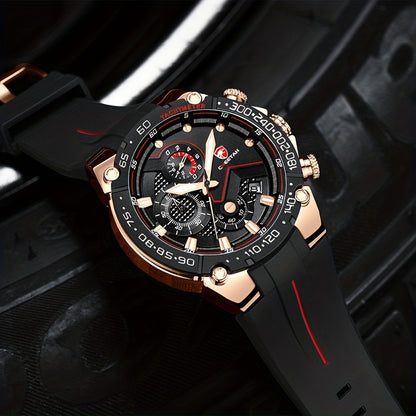 CHEETAH Luxury Quartz Sports Watch With Big Dial Chronograph And Auto Date Silicone Watchband For Men, Ideal choice for Gifts