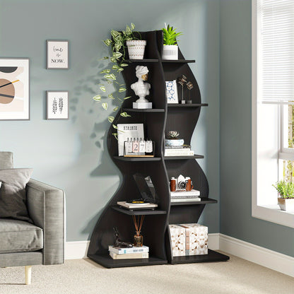 LITTLE TREE Corner Shelf, Modern 5-Tier Wall Corner Bookshelf, Corner Bookcase for Small Spaces