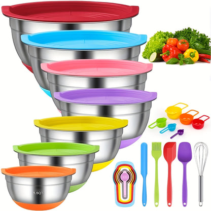 18pcs Mixing Bowls With Lids Set - Stainless Steel Mixing Bowls With Sealed Lids For Cooking, Baking, Serving, Storage - For Home Kitchen Restaurant - Perfect for Home Cooks & Bakers