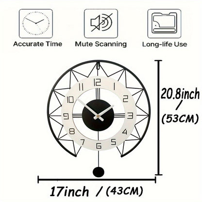 1pc Unique Swing Wood Metal Wall Clock - Silent Quartz Movement