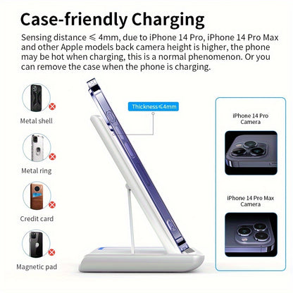 Wireless Charging Station 3-in-1 Standard 15W Fast Mag-Safe Charger Stand with QC3.0 Adapter, Suitable for iPhone 15 14 13 12 11 x 8 Pro Max/Pro/Mini/Plus, iWatch Ultra 9/8 7/6/5/4/3/2, AirPods 3/2