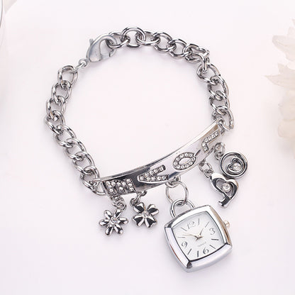 Women's Bracelet Watch LOVE Alphabet Alloy Quartz Watch Flower Decor Tonneau Dress Watch Ladies Exquisite Casual Watch