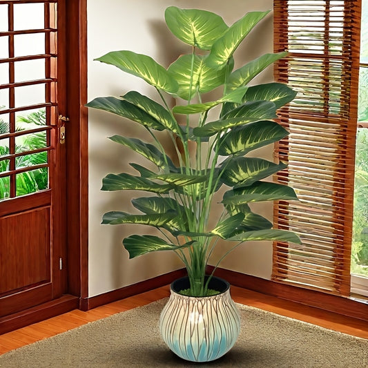 Giant Artificial Money Plant Leaves - Featuring 24 Large Leaves, This Wide-Leaf Decorative Piece Creates A Tropical Rainforest Style. Suitable For All Seasons, It Can Be Used Both Indoors And Outdoors As A Potted Artificial Tree. Pot Not Included