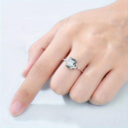 An S925 pure Silvery unique natural water grass agate ring with niche design for women, fashionable and elegant, suitable for marriage and engagement, 2.8g