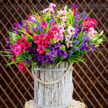 15-Bundle Vibrant Artificial Flower Arrangement - UV Resistant, No-Fade Faux Greenery & Shrubs for Outdoor Garden, Porch, Patio Decor | Lush Spring & Summer Beauty with Pink, Purple, Blue Flowers, Garden Decorations