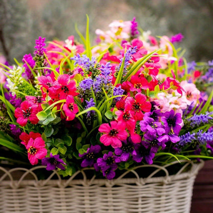 15-Bundle Vibrant Artificial Flower Arrangement - UV Resistant, No-Fade Faux Greenery & Shrubs for Outdoor Garden, Porch, Patio Decor | Lush Spring & Summer Beauty with Pink, Purple, Blue Flowers, Garden Decorations