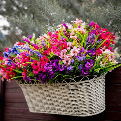 15-Bundle Vibrant Artificial Flower Arrangement - UV Resistant, No-Fade Faux Greenery & Shrubs for Outdoor Garden, Porch, Patio Decor | Lush Spring & Summer Beauty with Pink, Purple, Blue Flowers, Garden Decorations