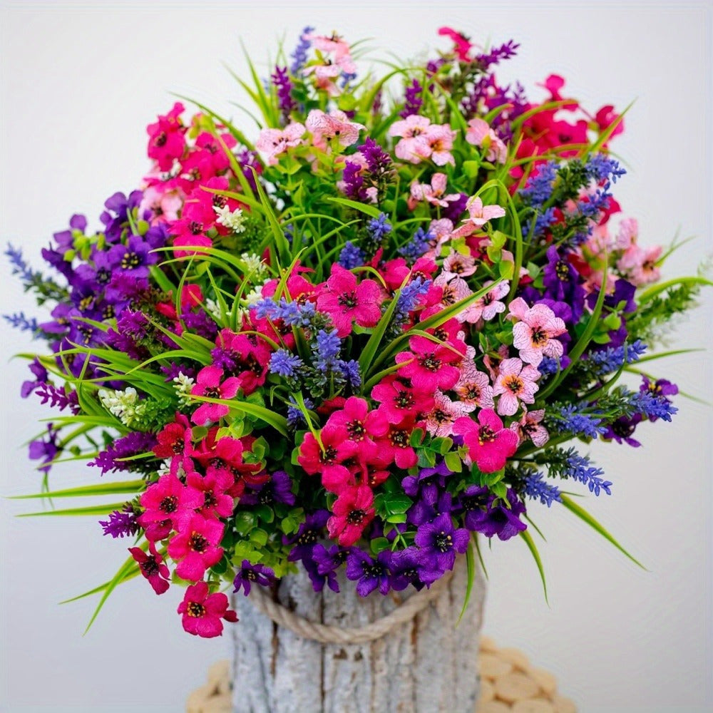 15-Bundle Vibrant Artificial Flower Arrangement - UV Resistant, No-Fade Faux Greenery & Shrubs for Outdoor Garden, Porch, Patio Decor | Lush Spring & Summer Beauty with Pink, Purple, Blue Flowers, Garden Decorations