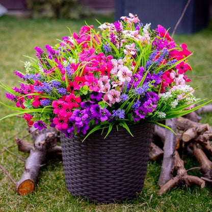 15-Bundle Vibrant Artificial Flower Arrangement - UV Resistant, No-Fade Faux Greenery & Shrubs for Outdoor Garden, Porch, Patio Decor | Lush Spring & Summer Beauty with Pink, Purple, Blue Flowers, Garden Decorations