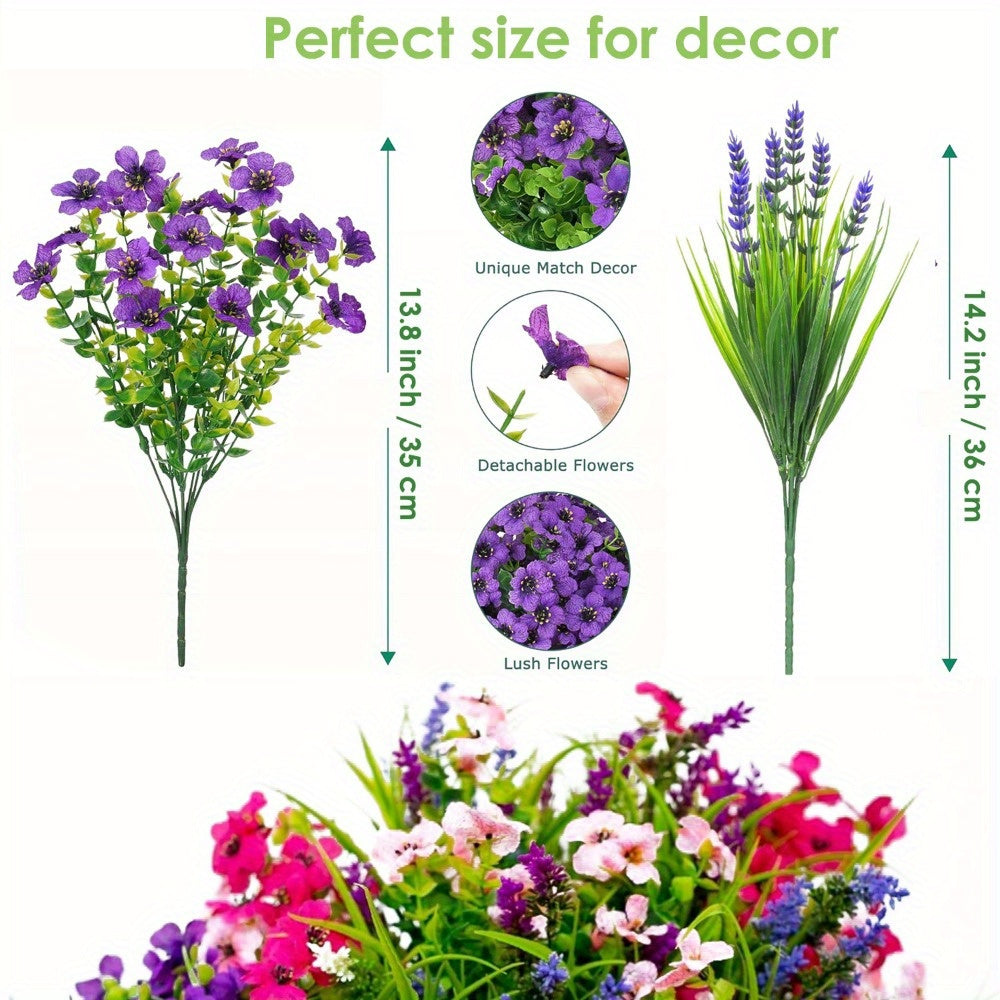 15-Bundle Vibrant Artificial Flower Arrangement - UV Resistant, No-Fade Faux Greenery & Shrubs for Outdoor Garden, Porch, Patio Decor | Lush Spring & Summer Beauty with Pink, Purple, Blue Flowers, Garden Decorations