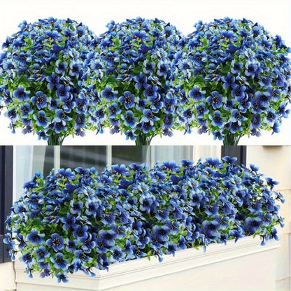 6 Bundles Artificial Flower Eucalyptus Violet UV Resistant Fake Plants Plastic Plant for Indoor Outdoor Living Room Balcony Window Decoration Ornaments