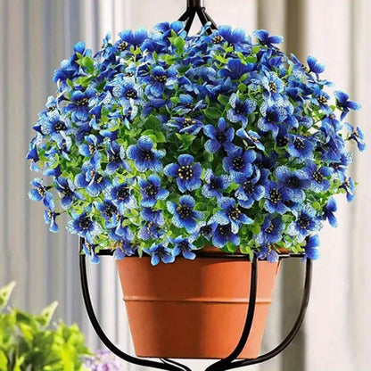 6 Bundles Artificial Flower Eucalyptus Violet UV Resistant Fake Plants Plastic Plant for Indoor Outdoor Living Room Balcony Window Decoration Ornaments