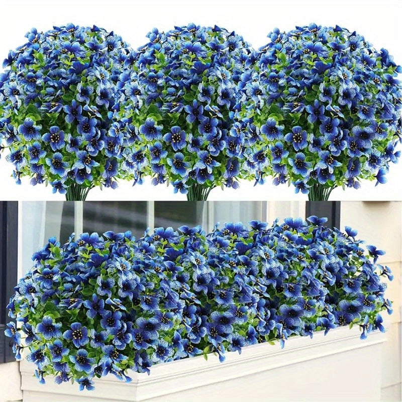 6 Bundles Artificial Flower Eucalyptus Violet UV Resistant Fake Plants Plastic Plant for Indoor Outdoor Living Room Balcony Window Decoration Ornaments