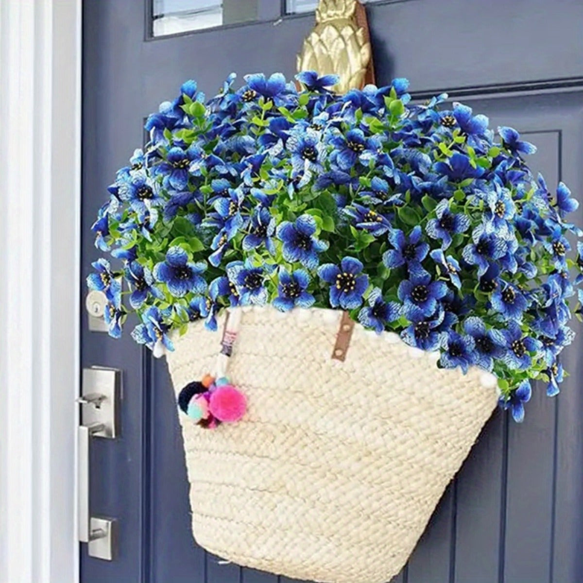 6 Bundles Artificial Flower Eucalyptus Violet UV Resistant Fake Plants Plastic Plant for Indoor Outdoor Living Room Balcony Window Decoration Ornaments