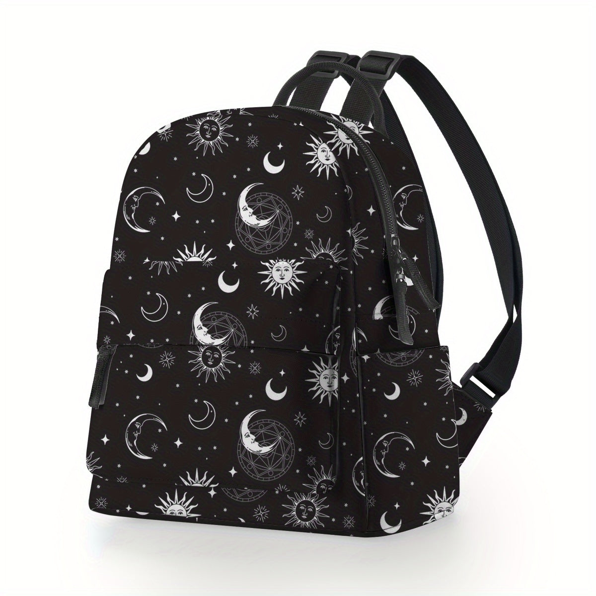 Women's Fashion Backpack - Polyester Material Bag With Adjustable Straps, Sun Moon Print - Casual Travel School Bag - For Women - Suitable for Everyday Use, Travel & School - Perfect Gift for Teen Girls & Students