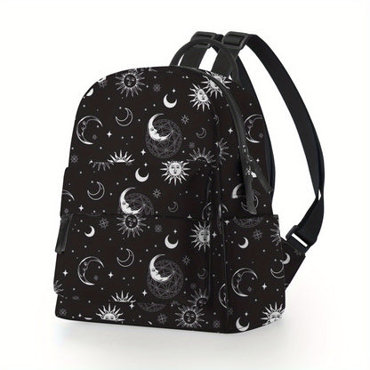 Women's Fashion Backpack - Polyester Material Bag With Adjustable Straps, Sun Moon Print - Casual Travel School Bag - For Women - Suitable for Everyday Use, Travel & School - Perfect Gift for Teen Girls & Students