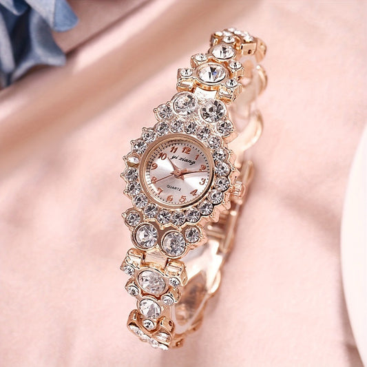 Luxury Rhinestone Quartz Watch - Elegant Glitter Analog Bracelet Wrist Watch - For Women - Christmas & New Year Gift - Perfect for Special Occasions
