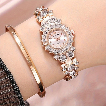 Luxury Rhinestone Quartz Watch - Elegant Glitter Analog Bracelet Wrist Watch - For Women - Christmas & New Year Gift - Perfect for Special Occasions