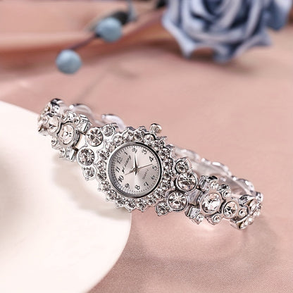 Luxury Rhinestone Quartz Watch - Elegant Glitter Analog Bracelet Wrist Watch - For Women - Christmas & New Year Gift - Perfect for Special Occasions