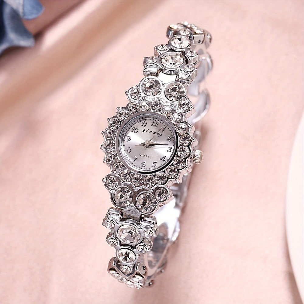 Luxury Rhinestone Quartz Watch - Elegant Glitter Analog Bracelet Wrist Watch - For Women - Christmas & New Year Gift - Perfect for Special Occasions