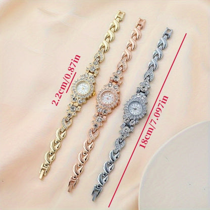 Luxury Rhinestone Quartz Watch - Elegant Glitter Analog Bracelet Wrist Watch - For Women - Christmas & New Year Gift - Perfect for Special Occasions