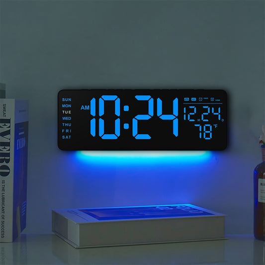1pc Digital Wall Clock - 12.5" Large Display, RGB Color Changing Remote Contro