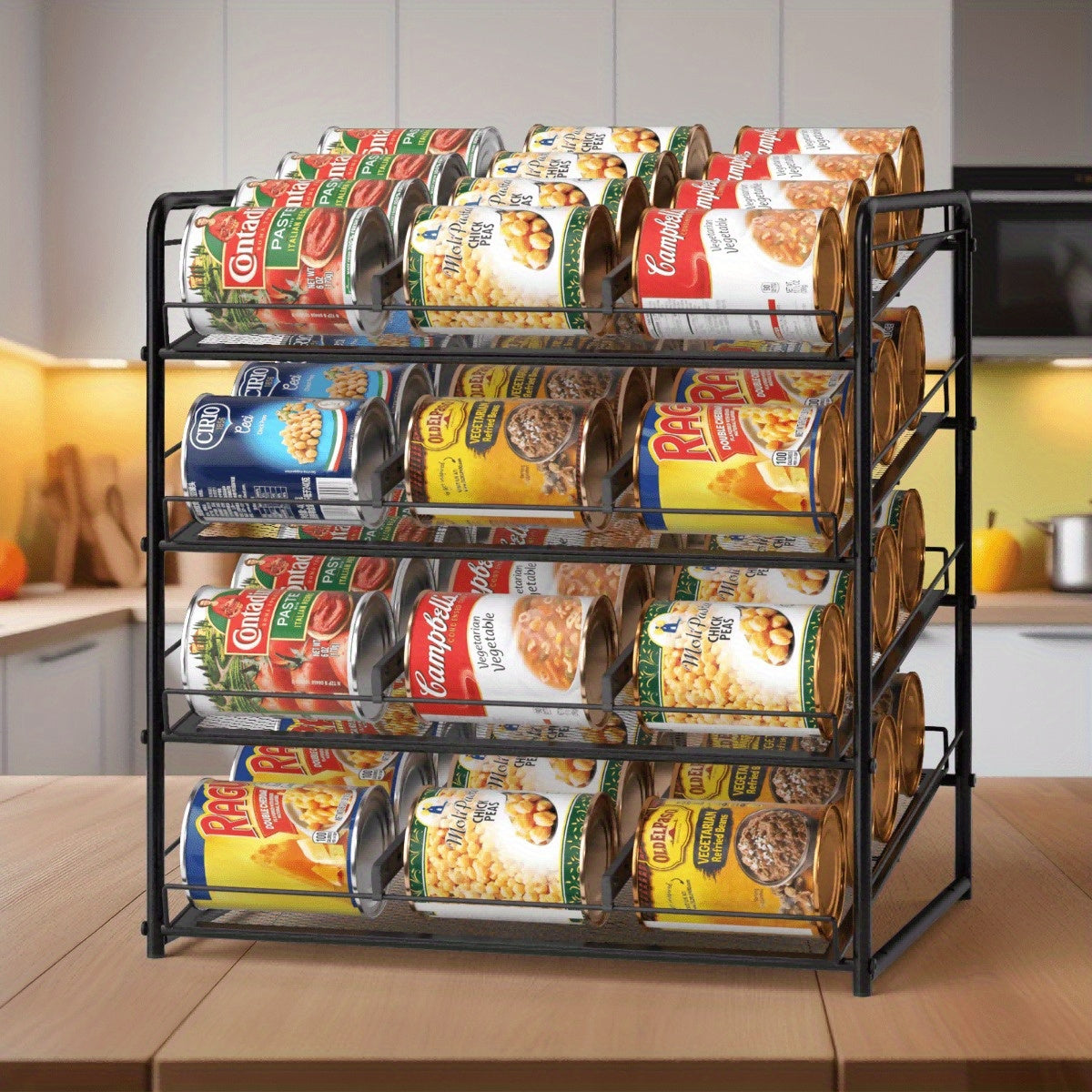 Can Holder For Pantry And Kitchen Cabinets - Large Capacity Metal Wire Canned Organizer For Food - - Can Rack With Adjustable Dividers Holds Up To 84 Cans For Countertop, Ideal Kitchen Organizer - Avilable In 3/4/7 Tier Buy Two Get More Discounts