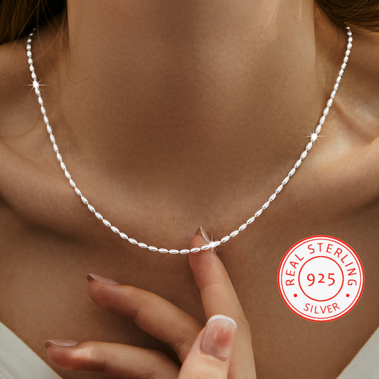 3.8g 1 925 Silver Personalized Minimalist Elegant Oval Rice Pearl Chain Necklace