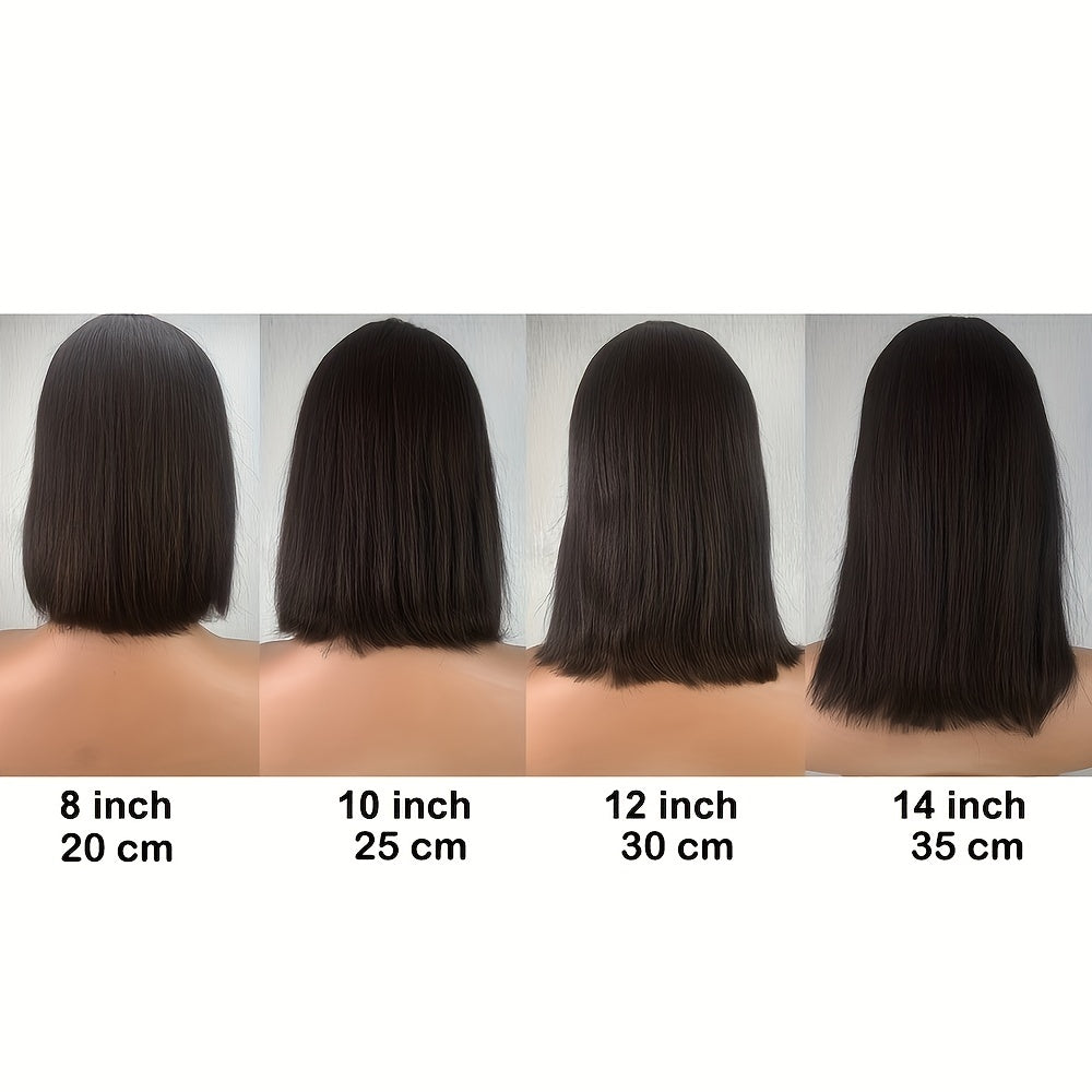 Short Bob Straight Human Hair Wigs With Bangs Natural Color Glueless Full Machine Made Human Hair Wigs 6-14 Inch