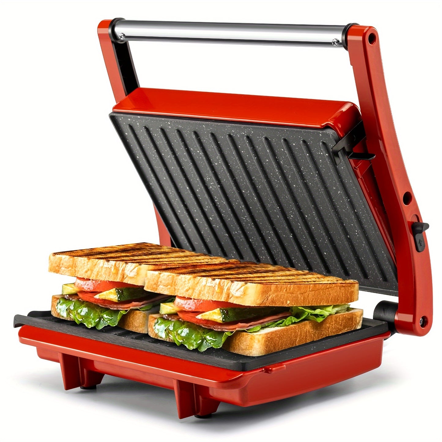 Compact 3-in-1 Electric Indoor Grill & Panini Press - Non-Stick, 180° Flip Sandwich Maker with Grease Tray, Adjustable Temperature, LED Indicators - Ideal for Quick Sandwiches, Omelets & More, Space-Saving Design for Small Kitchens, SUSTEAS