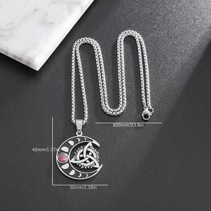 4pcs/set Irish Trinity Knot Celtic Moon Necklace for Men Women Stainless Steel Vintage Triquetra Lucky Amulet Jewelry