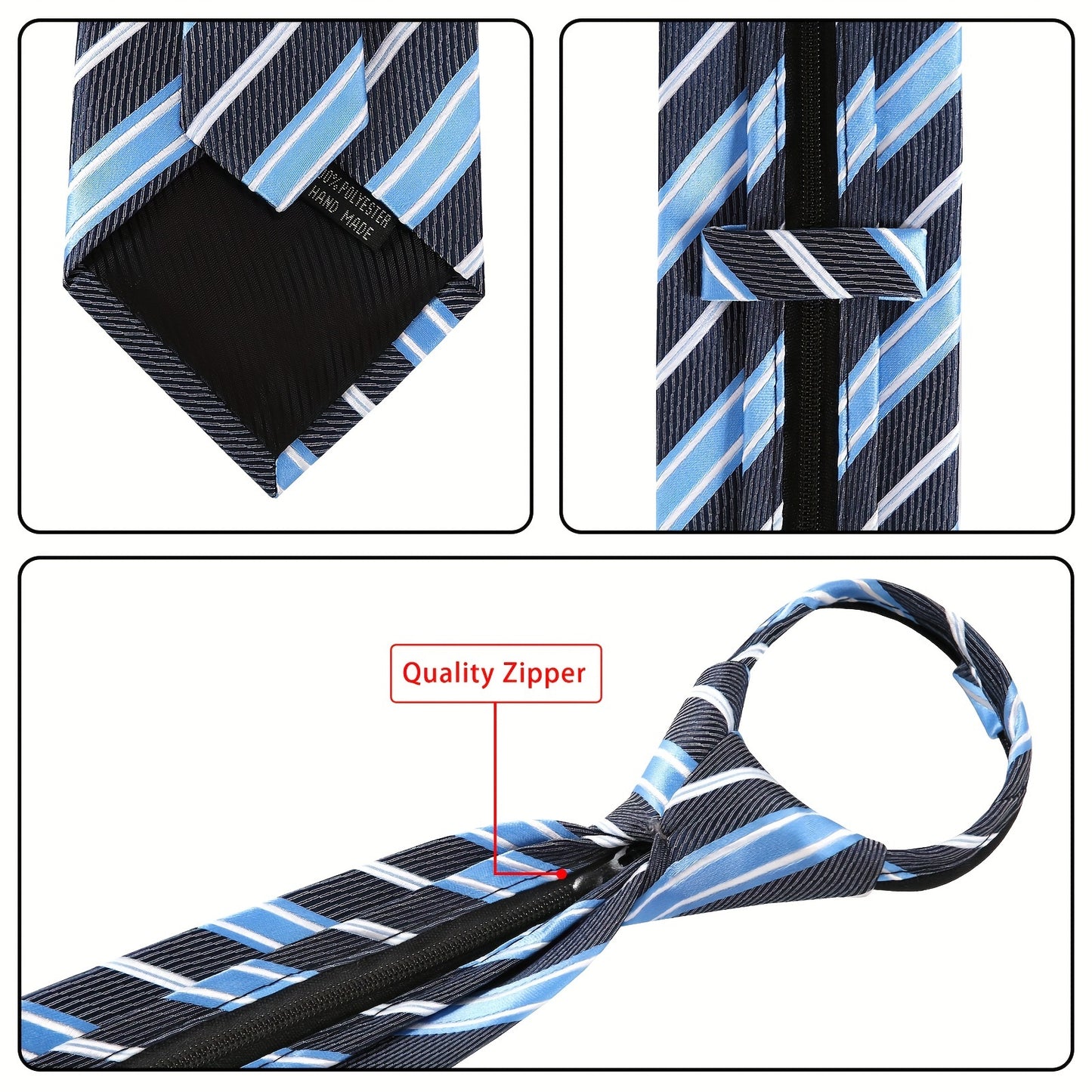 AUSKY 6pcs Men's Adjustable Pre-Tied Neckties with Easy Zipper Closure