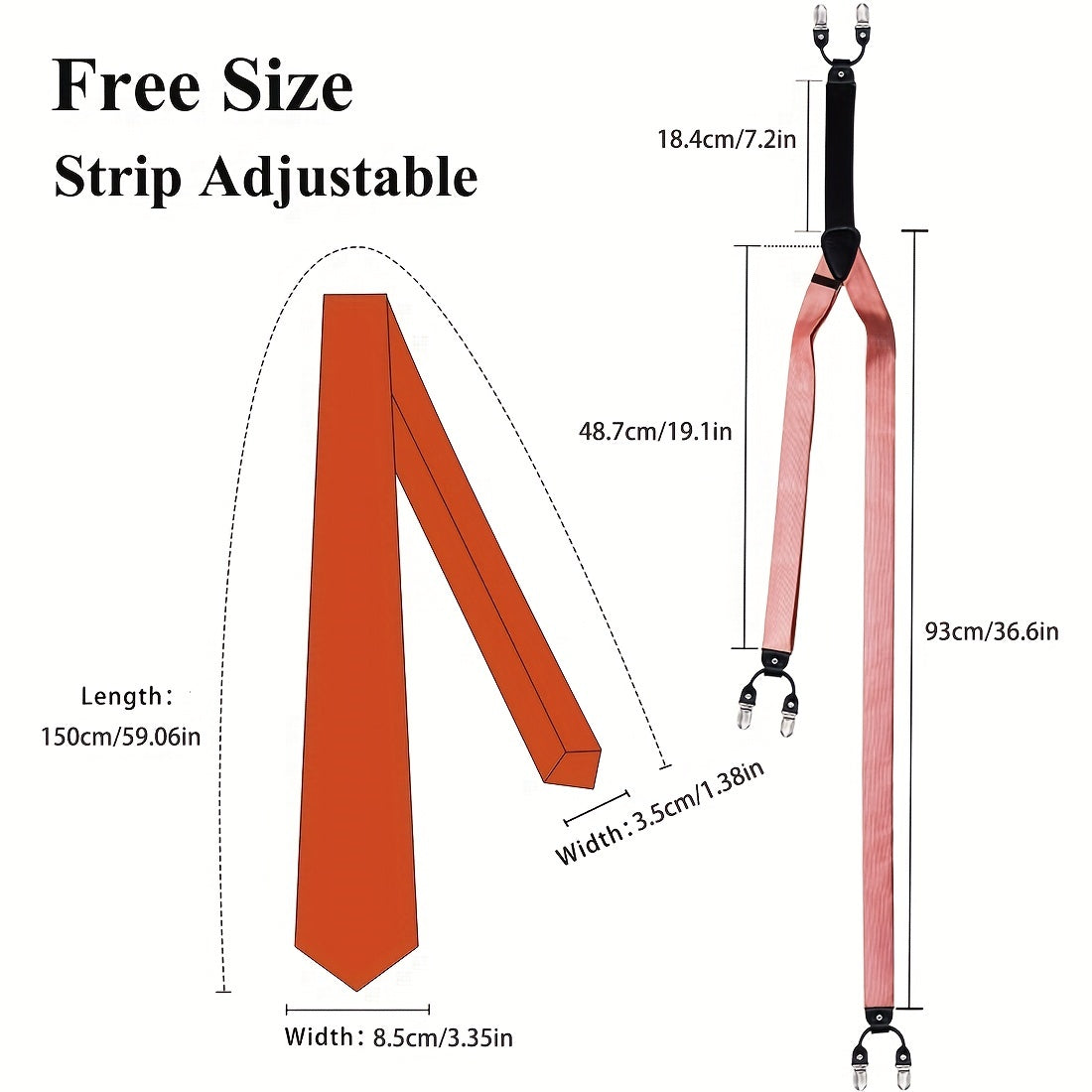 Men Jacquard Adjustable 6 Clips Suspender Neckties Pocket Square Cufflinks