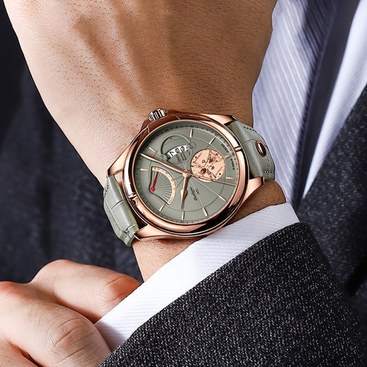 Men's SilverMelody Waterproof Calendar Faux Leather Business Watch Gift