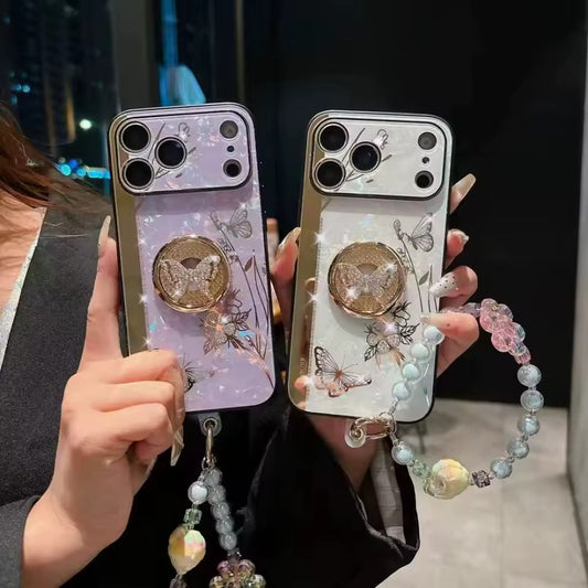 Luxury Girlish Portable  Case For IPhone 17 Pro Max  Diamond Butterfly Stand  Back Cover-AX