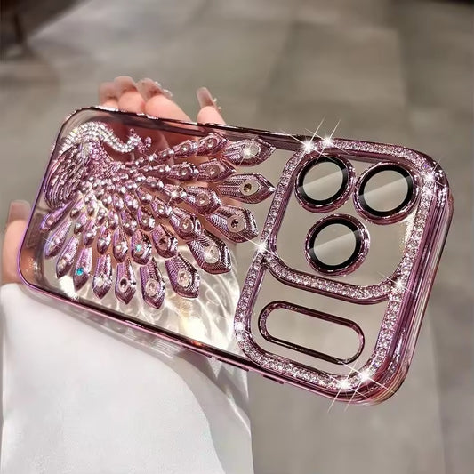 Girl's  Peacock Soft Case For iPhone  17  Pro Max  Protector Glitter Diamond Cover -AX